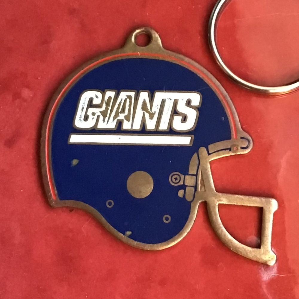Vintage New York Giants NFL Football Helmet Keychain Ornament Brass